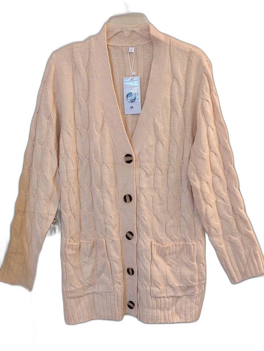 Soft Cable-Knit Button Front Cardigan | Light Blush Pink | Size M | NWT
